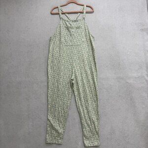 Known Supply Bib Overalls Womens Medium Green Floral Organic Cotton Pockets